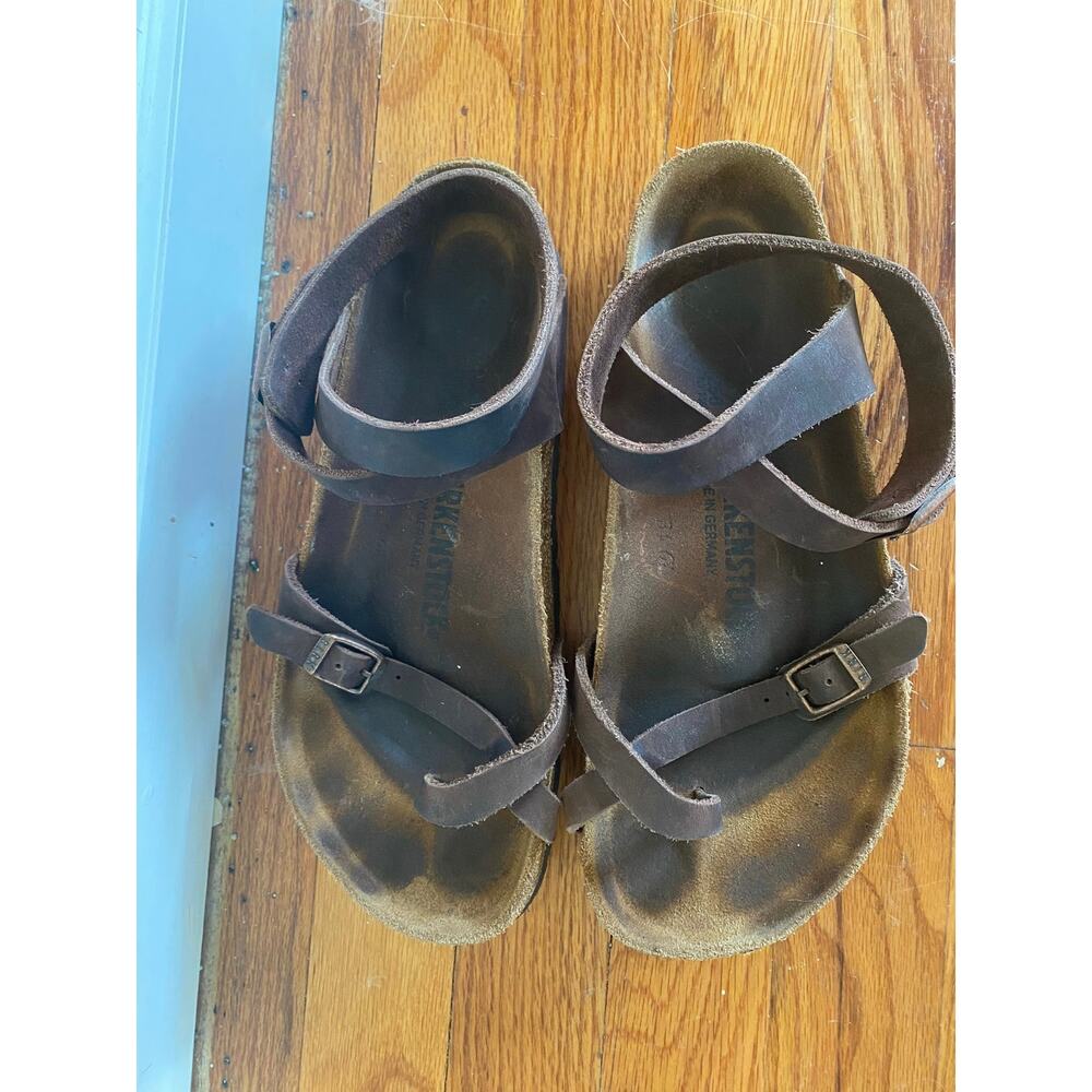 Birkenstocks ankle strap yara brown genuine leather sandals women size 39/8